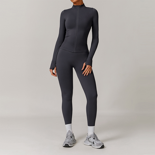 Seamless Full Zipper Fitness jackets + high waist leggings 2-piece set