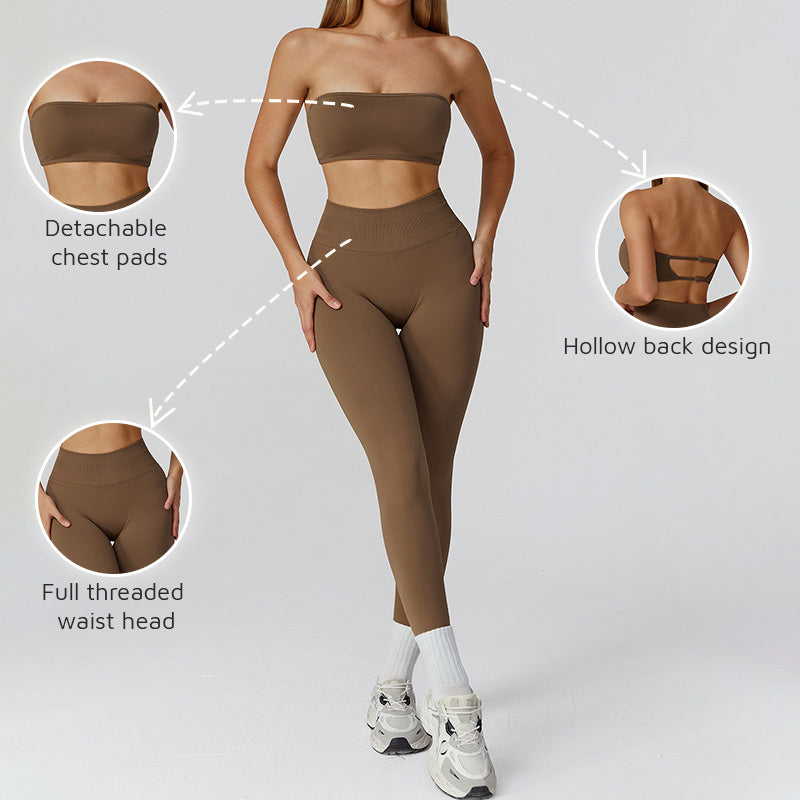 Tubo sem costura Sport Bra + Setes de 2 peças de cintura alta