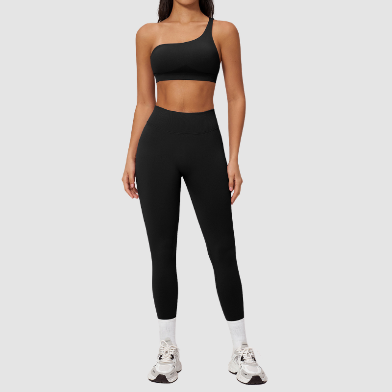 Wholesale Seamless One-Shoulder Sports Bra & High-Waist Leggings Set – Quick-Dry Yoga 2-Piece