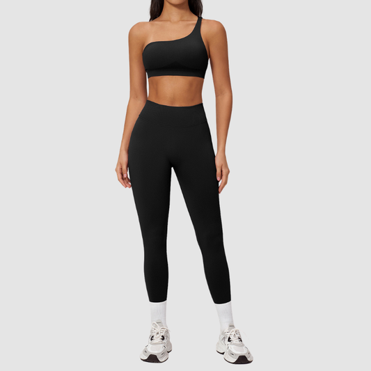 Wholesale Seamless One-Shoulder Sports Bra & High-Waist Leggings Set – Quick-Dry Yoga 2-Piece