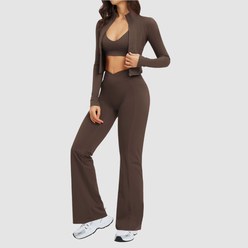 Wholesale solid color sports jacket + flared pants