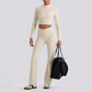 Wholesale Women's Zip-Up Long Sleeve Crop Top & High Waist Leggings Set