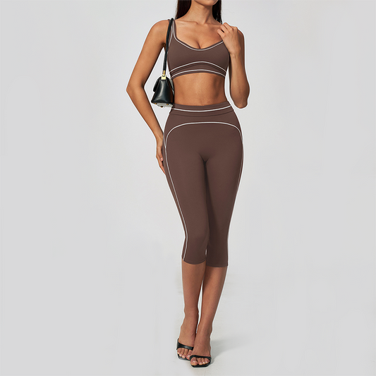Wholesale Women's Colorblock Brushed Yoga Set: Sports Bra & Biker Shorts
