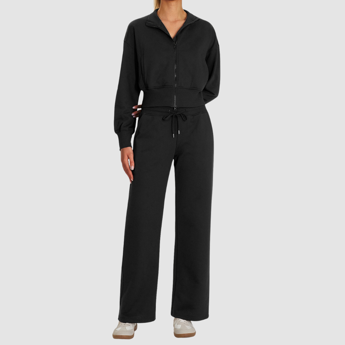 Wholesale Women's Zip Sweatshirt & Wide-Leg Pants Sports Set