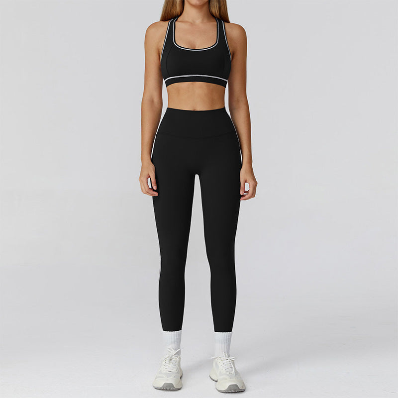 Racerback Sports Bra + high waist leggings +outdoor jacket 3-piece set