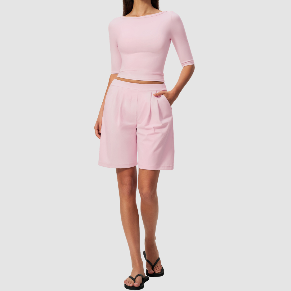 Wholesale Women’s Mid-Sleeve Top & Shorts Yoga Set
