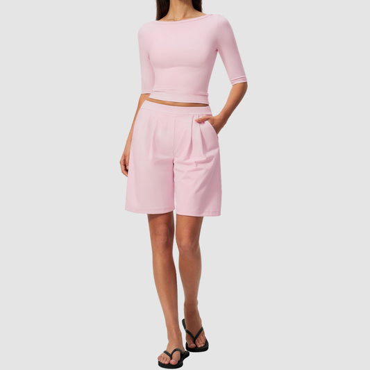 Wholesale Women’s Mid-Sleeve Top & Shorts Yoga Set