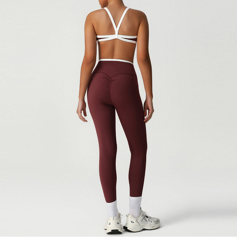 Cross-Back Color-Blocked Bra + High-Waisted Butt-Lifting Leggings 2-Piece Set