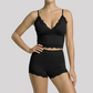 Wholesale Women's Lace V-Neck Cami Yoga Set – Built-in Bra High Waist Shorts Lounge Set
