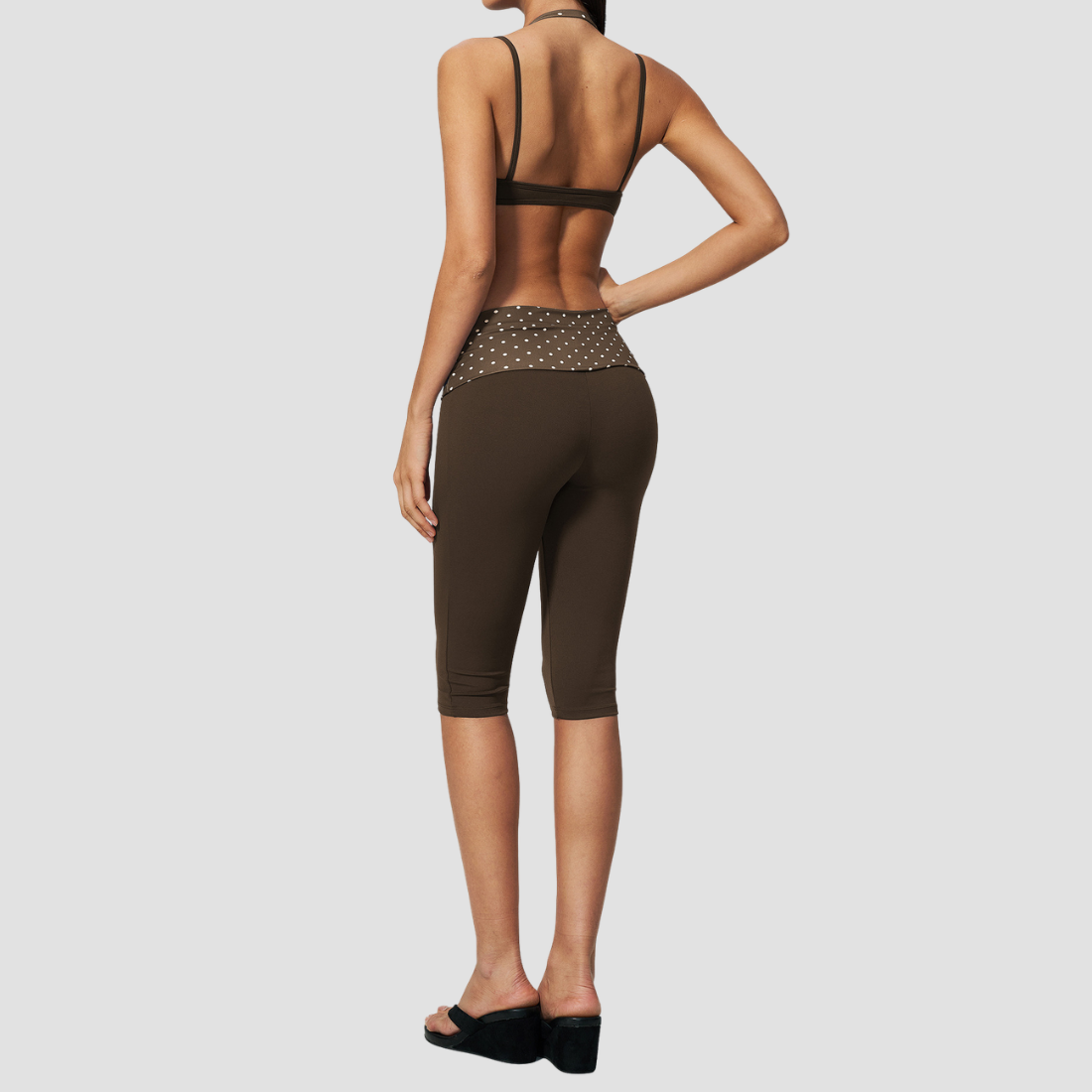 Wholesale Women's Polka Dot & Stripe Yoga Set Halter Neck Sports Bra & Capri Pants w/ Chest Pad