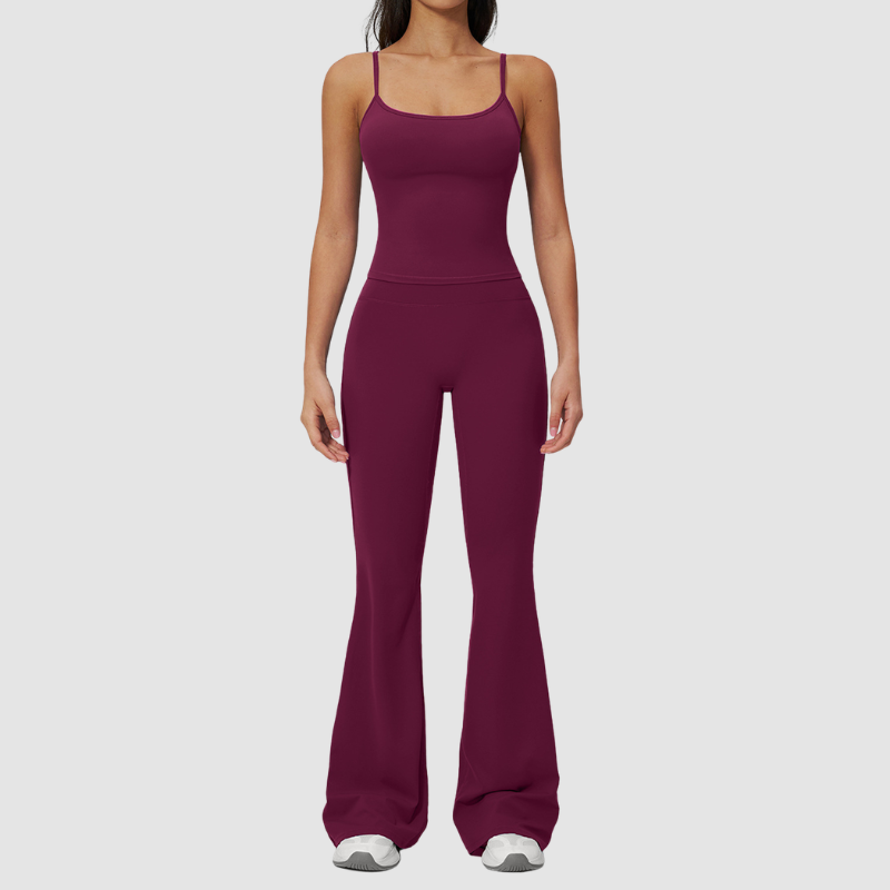 Wholesale Seam-Detail Racerback Tank Top & High-Waist Flare Leggings Set – Brushed Yoga 2-Piece