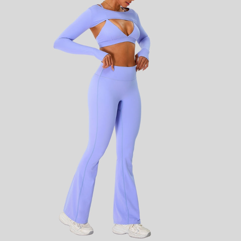 Naked Feel Sports Bra+Long sleeve jacket+High-waisted flared pants 3-Piece Set