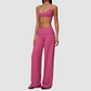 Wholesale Women's Brushed Yoga Set: Strappy Back Bra & Foldover Wide-Leg Pants