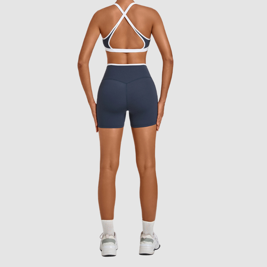 Wholesale Colorblock Detachable Hem Yoga Set Sports Bra & Short – Quick-Dry Activewear