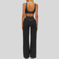 Contrasting bra with removable bra pads+High-waisted wide-leg pants 2-piece set