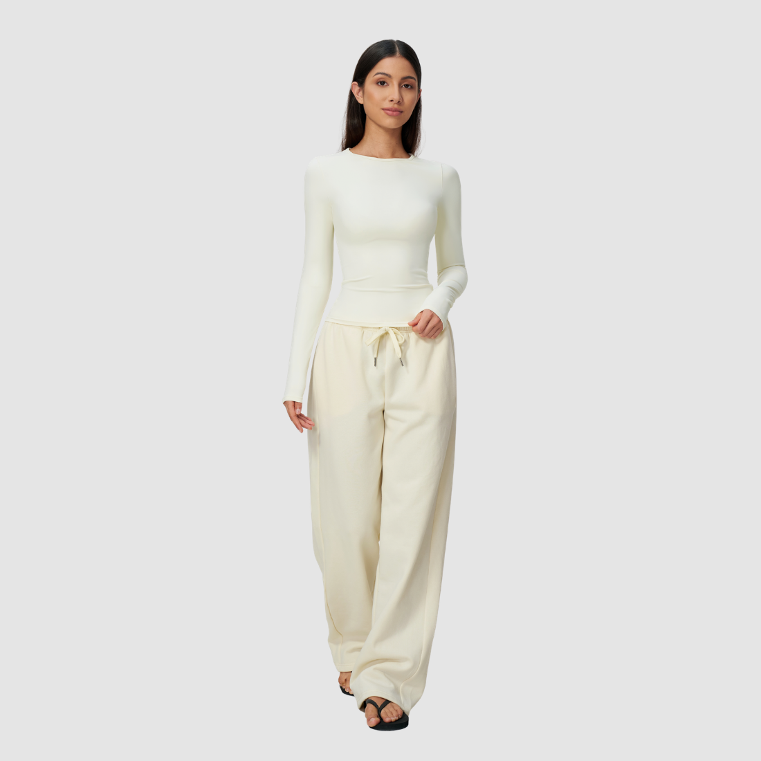Wholesale Women's Nylon Spandex Activewear Set - Long Sleeve Tops & Wide-leg Pants