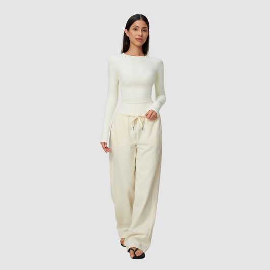 Wholesale Women's Nylon Spandex Activewear Set - Long Sleeve Tops & Wide-leg Pants