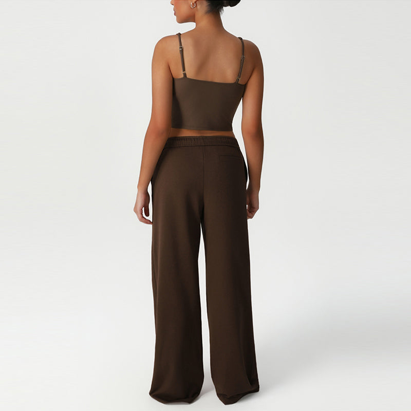 V-Neck Crop Top + Loose Sports Pants 2-Piece Set