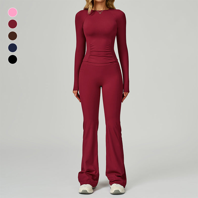 Long sleeve Sports top + Flared Leg pants 2-piece set