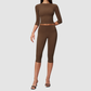 Wholesale Women's 3/4 Sleeve Crop Top & High-waisted Mid-Length Leggings Set