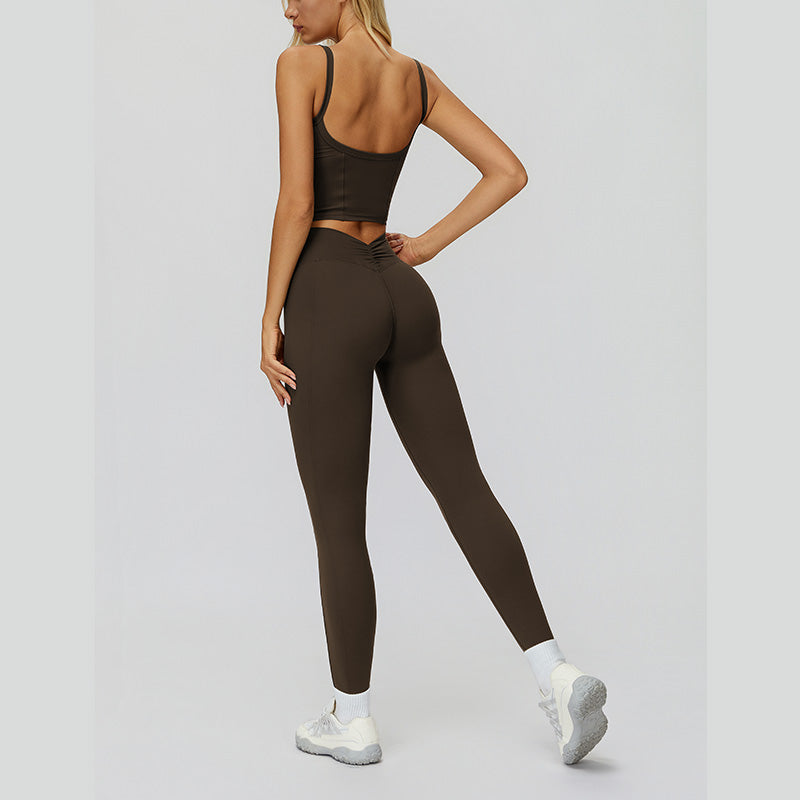 Sports vest with U-shaped+High-waisted slim-fit leggings 2-piece set