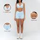 Halterneck backless bra + side pocket design shorts 2-piece set