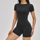 Wholesale solid color short sleeved T-shirt+high waisted shorts 2-piece set