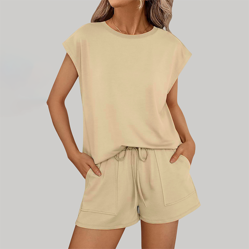 Wholesale Women's Relaxed Round Neck Short Sleeve Two-Piece Set