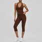 Wholesale V-neck halter top + high-waisted cropped pants set