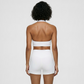 Deep V halter neck bra + high waisted shorts 2-piece set