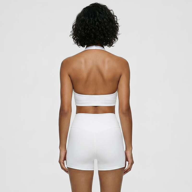 Deep V halter neck bra + high waisted shorts 2-piece set