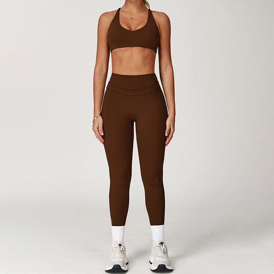 Fitness Brushed Snug Fit Yoga Bra & High-waisted  Leggings Set