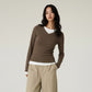 Two-piece look V-neck contrast color top