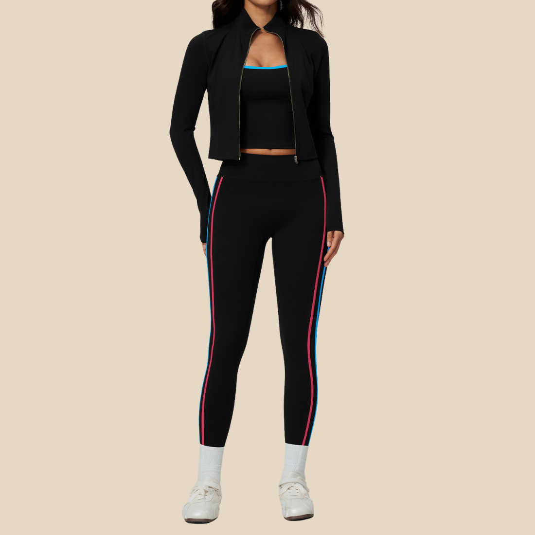 Wholesale Women's Sports Vest, Long Pants & Stand-Collar Jacket Yoga Set