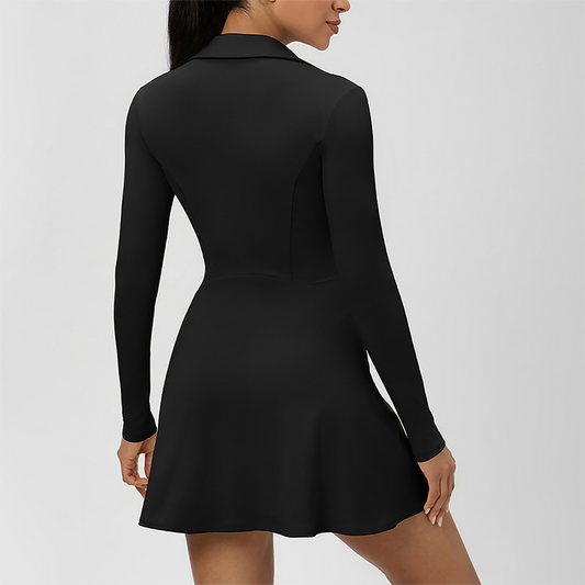Wholesale Women's Long Sleeve V-Neck Tennis Dress – Quick-Dry Slim Fit Athletic Dress