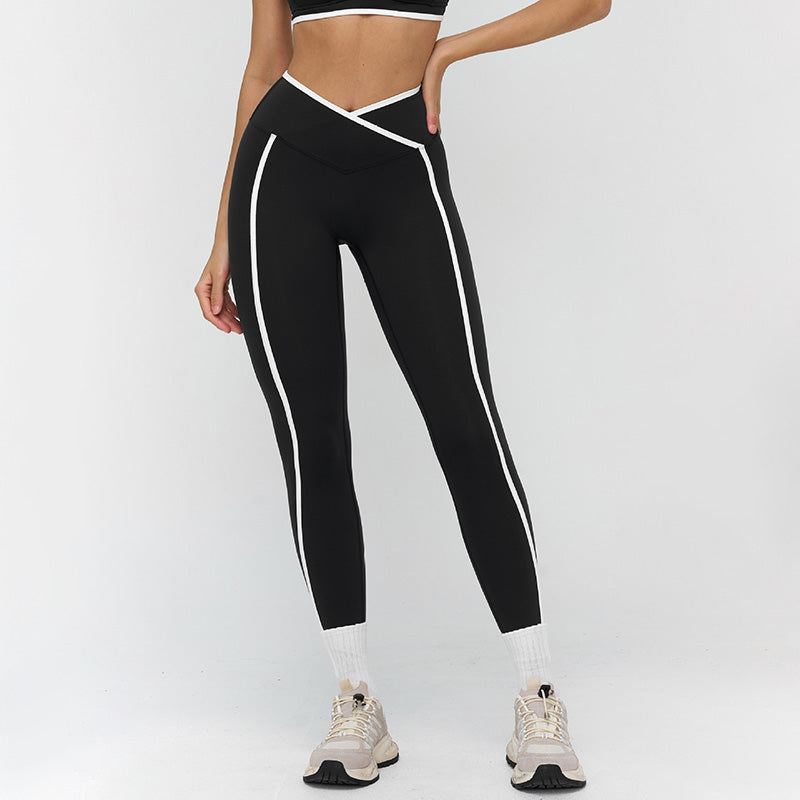 Women's contrasting color cross-waist leggings