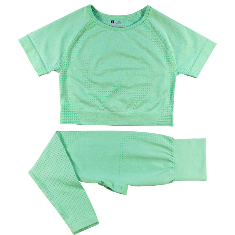 Women's seamless short-sleeve and long pants two-piece set