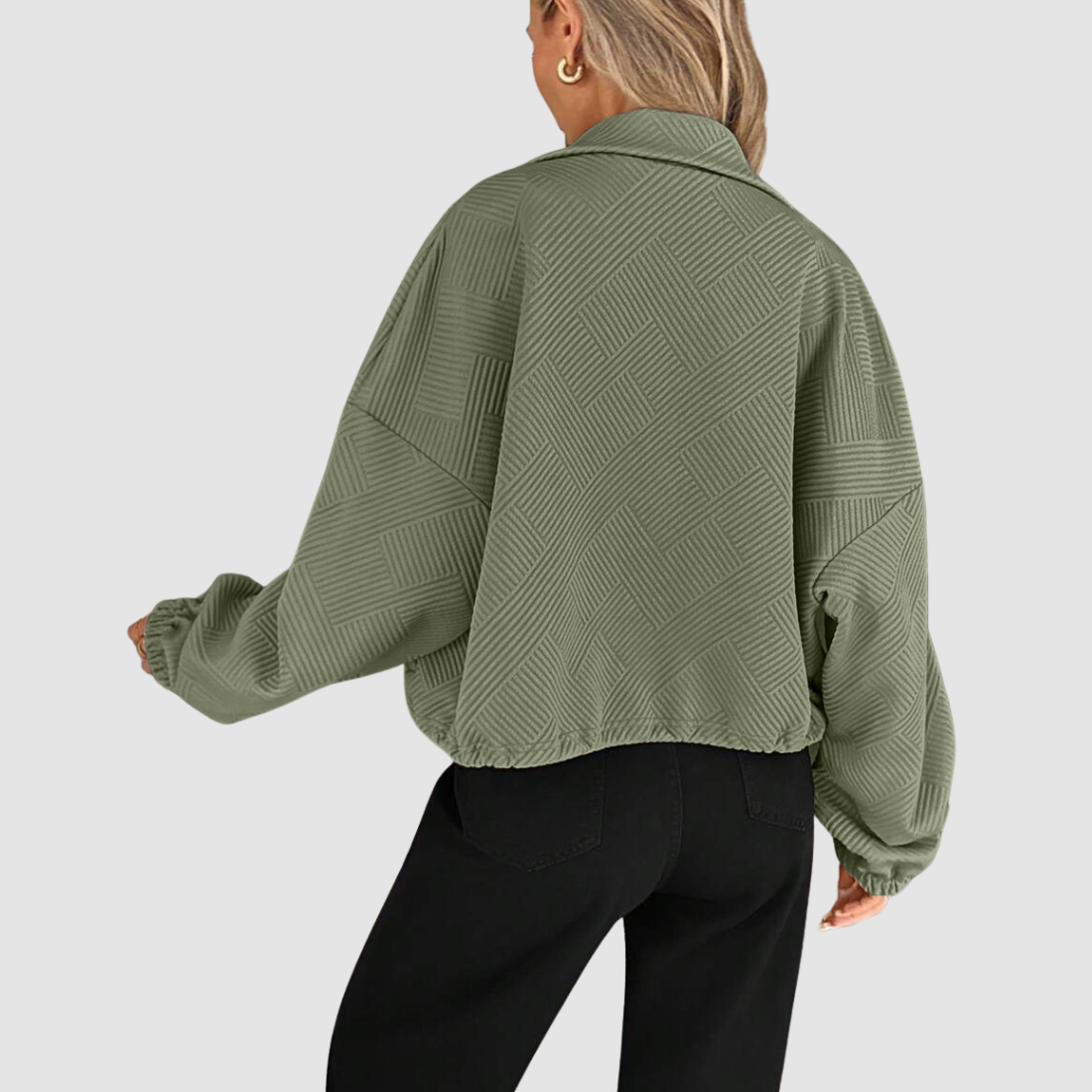 Wholesale Women's Stand-Collar Zip Jacket – Loose Drawstring Pocket Outerwear