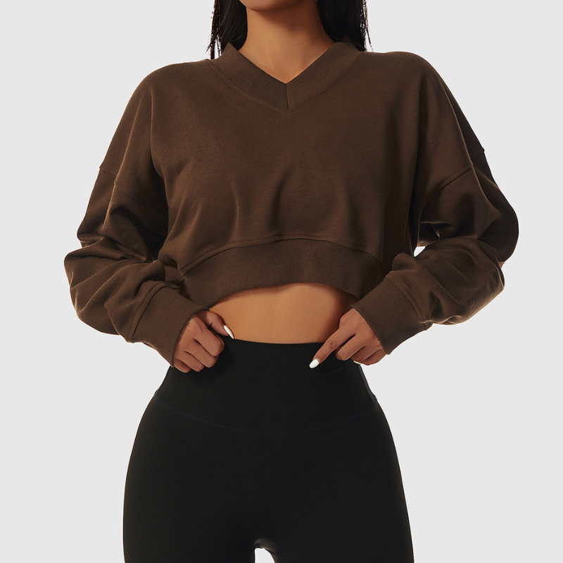 Wholesale Women's Oversized Long Sleeve V-Neck Athletic Sweatshirt – Casual Fitness Pullover