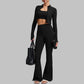 Square Neck Bra + Cropped Jacket + Flare Pants 3-piece set