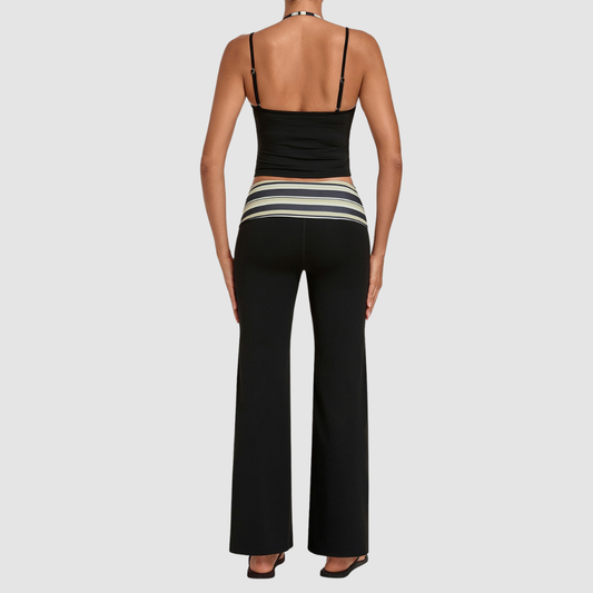 Wholesale Women's Retro Print Yoga Fake Two-Piece Vest+Flared-Leg Pants Set
