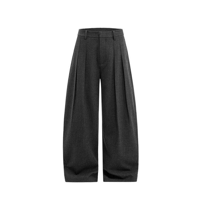 Pleated curved knife high-waisted dress pants