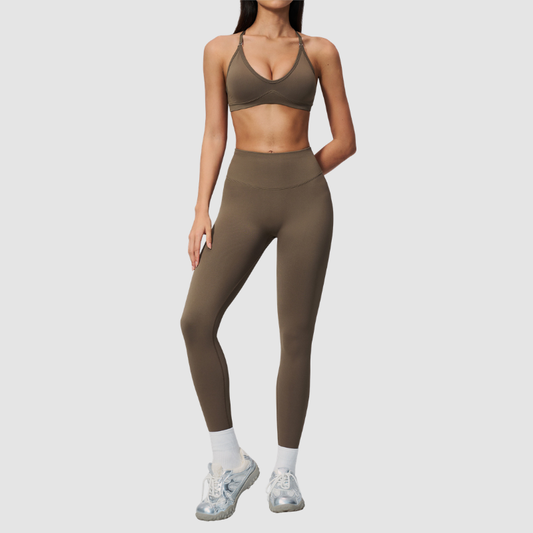 Wholesale Women's Cross-Back Seamless Yoga Set – Tummy Control High-Waist Sports Bra & Leggings