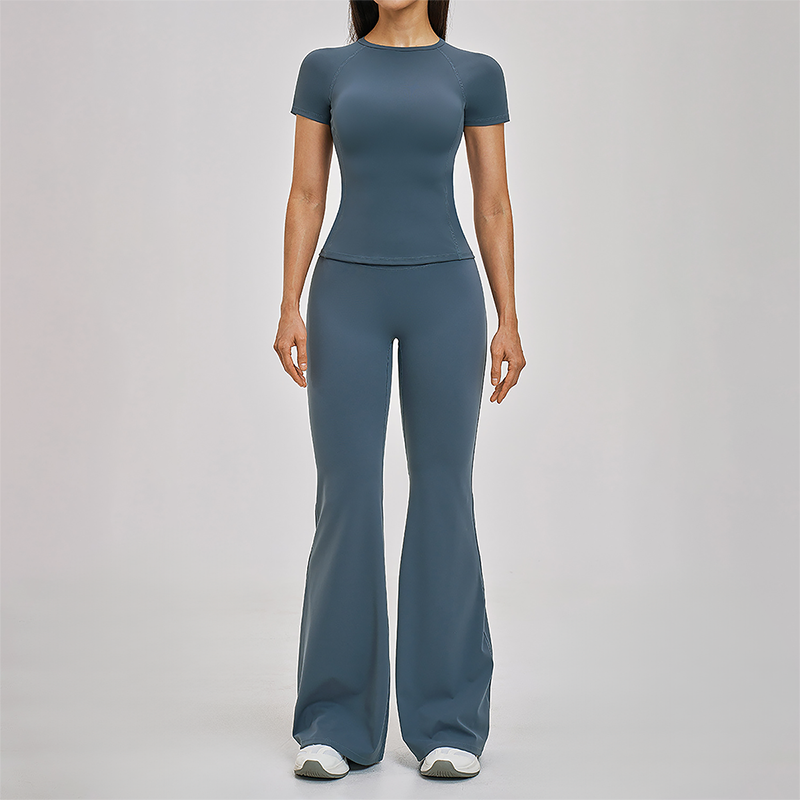 Wholesale Round Neck Short Sleeve Tank Top+High Waist pants 2-piece Set