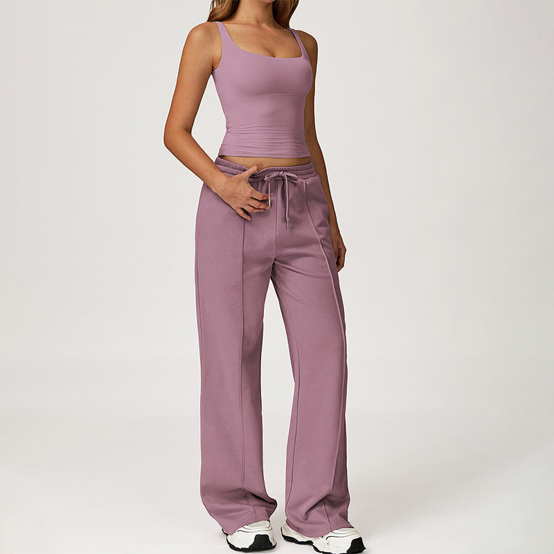 Slimming U-Neck Tank Top + Straight Leg Sweatpants 2 Piece Set