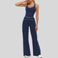 Contrasting racerback tank top+ High-waisted wide-leg pants 2-piece set