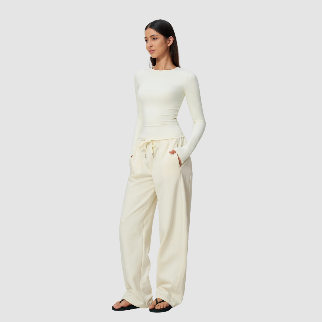 Wholesale Women's Nylon Spandex Activewear Set - Long Sleeve Tops & Wide-leg Pants