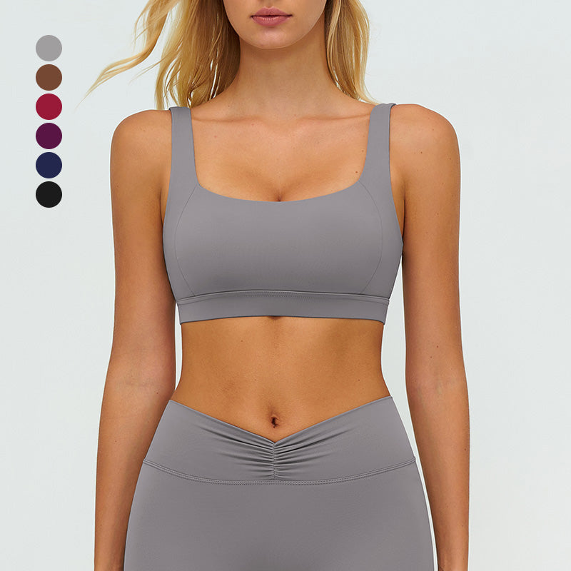 Wide-strap supportive sports bra