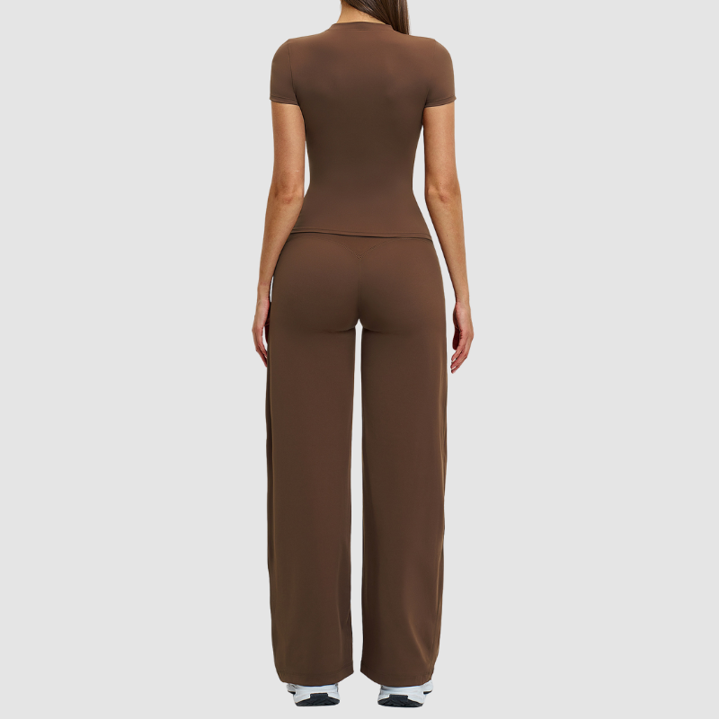 Wholesale fitted short-sleeved top + loose wide-leg pants