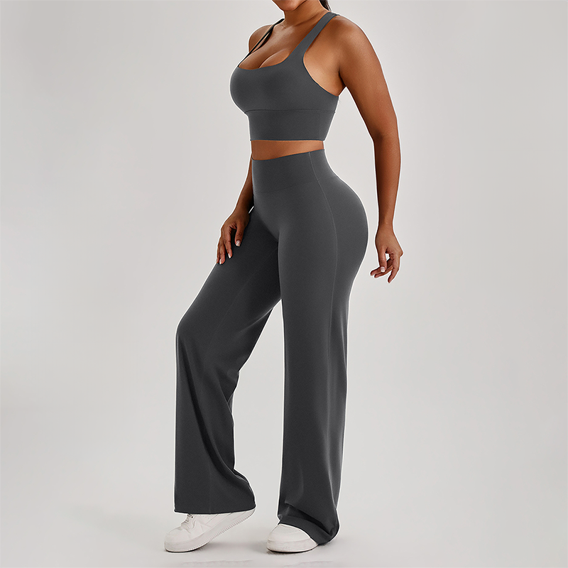 Wholesale Women's Peach Lift High Waist Flare Pants Yoga Set – Cross Back Sports Bra 0258